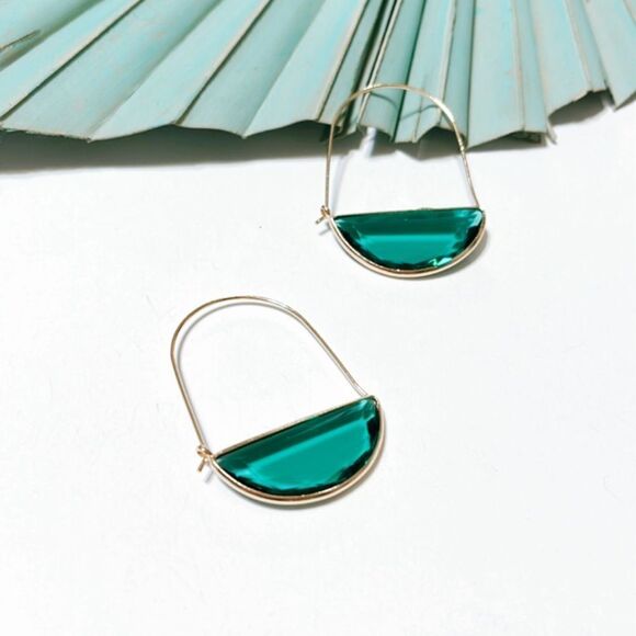 Green crystal hoop earrings S84 - Picture 1 of 2